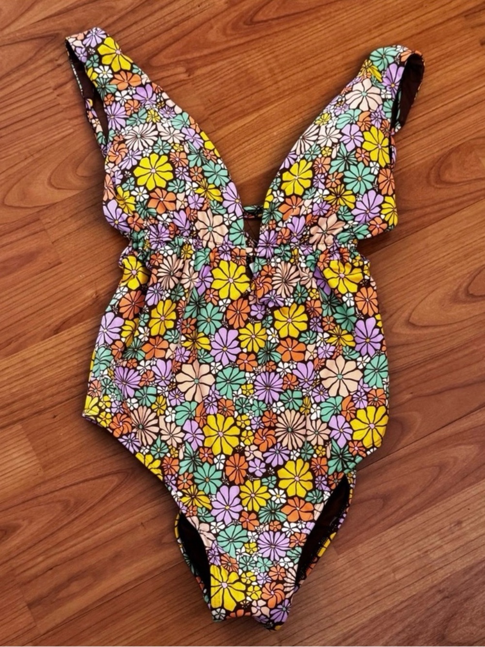 Roxy All About Sol Plunge One-Piece Swimsuit in “Solar Flowers" floral pattern